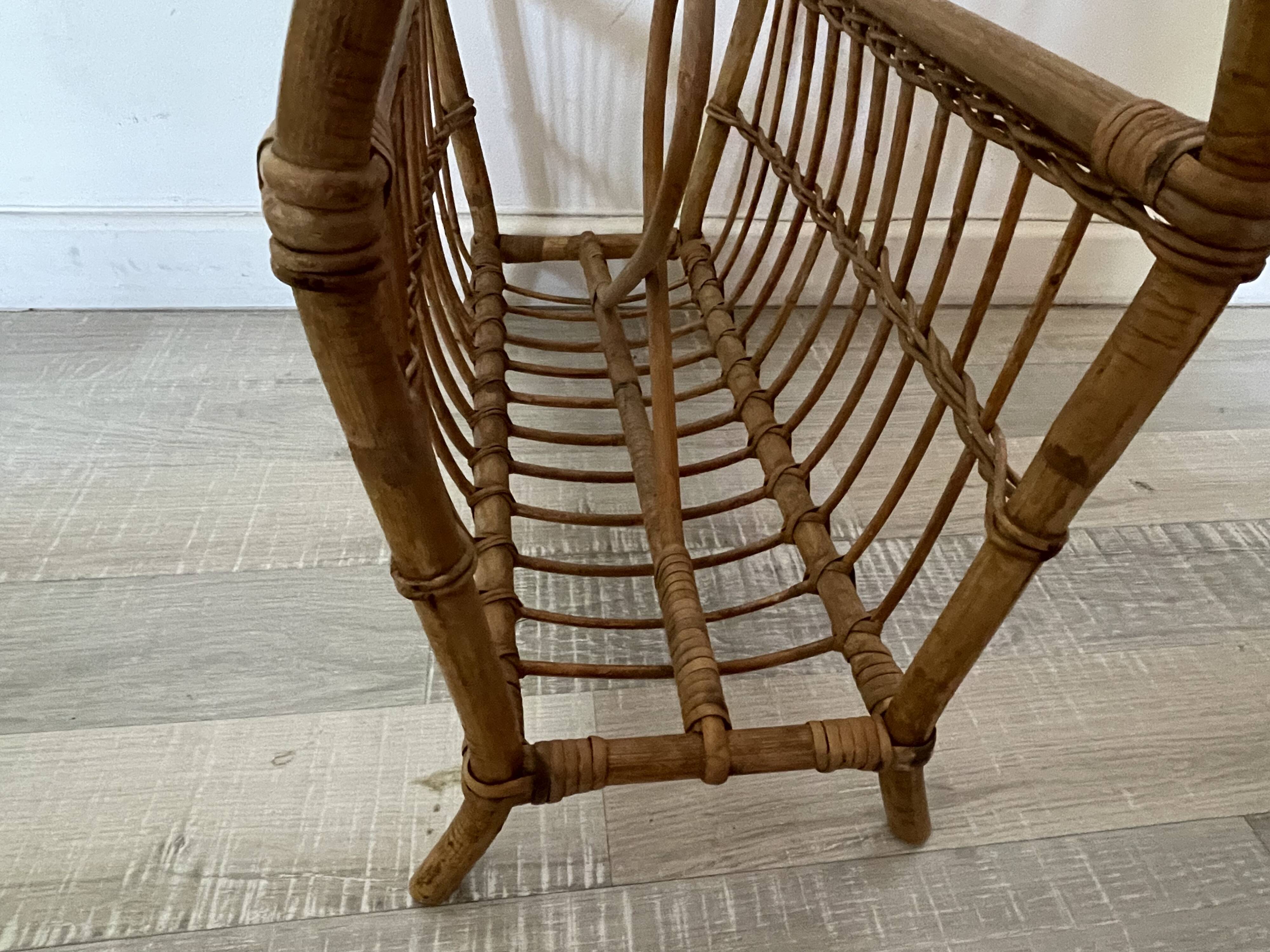 60s rattan magazine rack