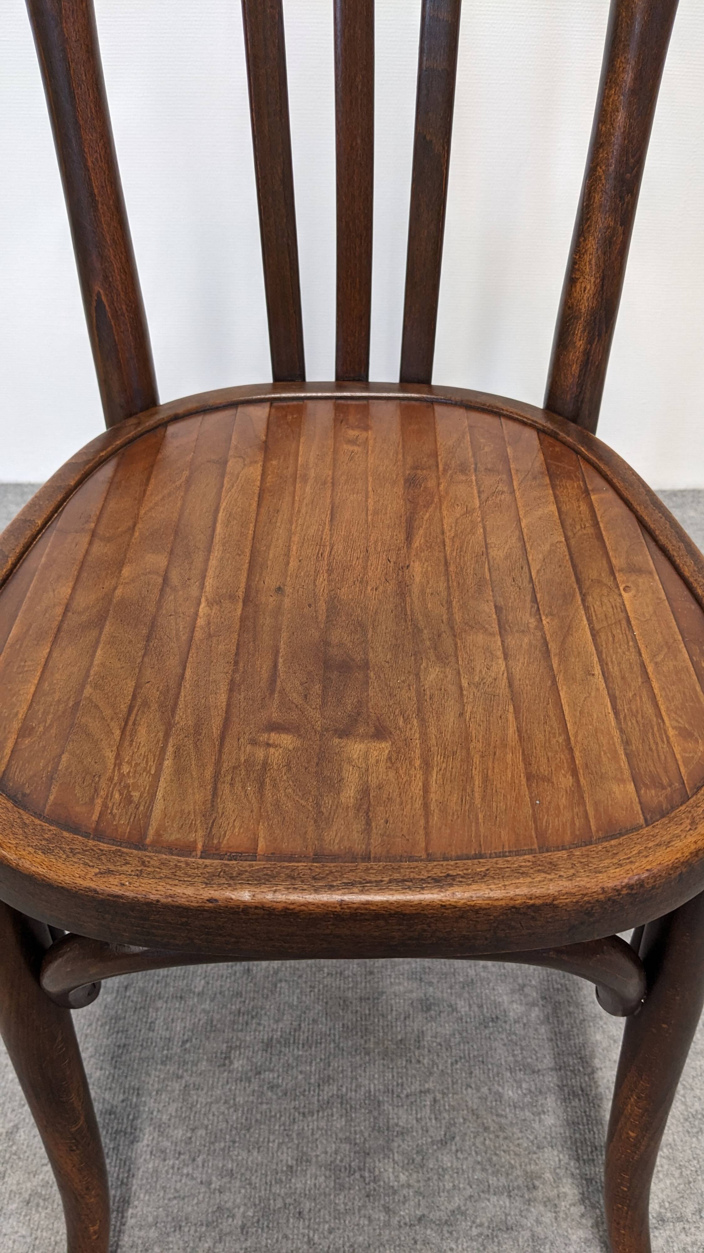 Set of 6 Baumann bistro chairs in bent beech, France circa 1930.