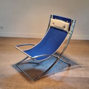 Marcello Cuneo ‘Louisa’ lounge chair in blue canvas and white leather, Italy 1970s