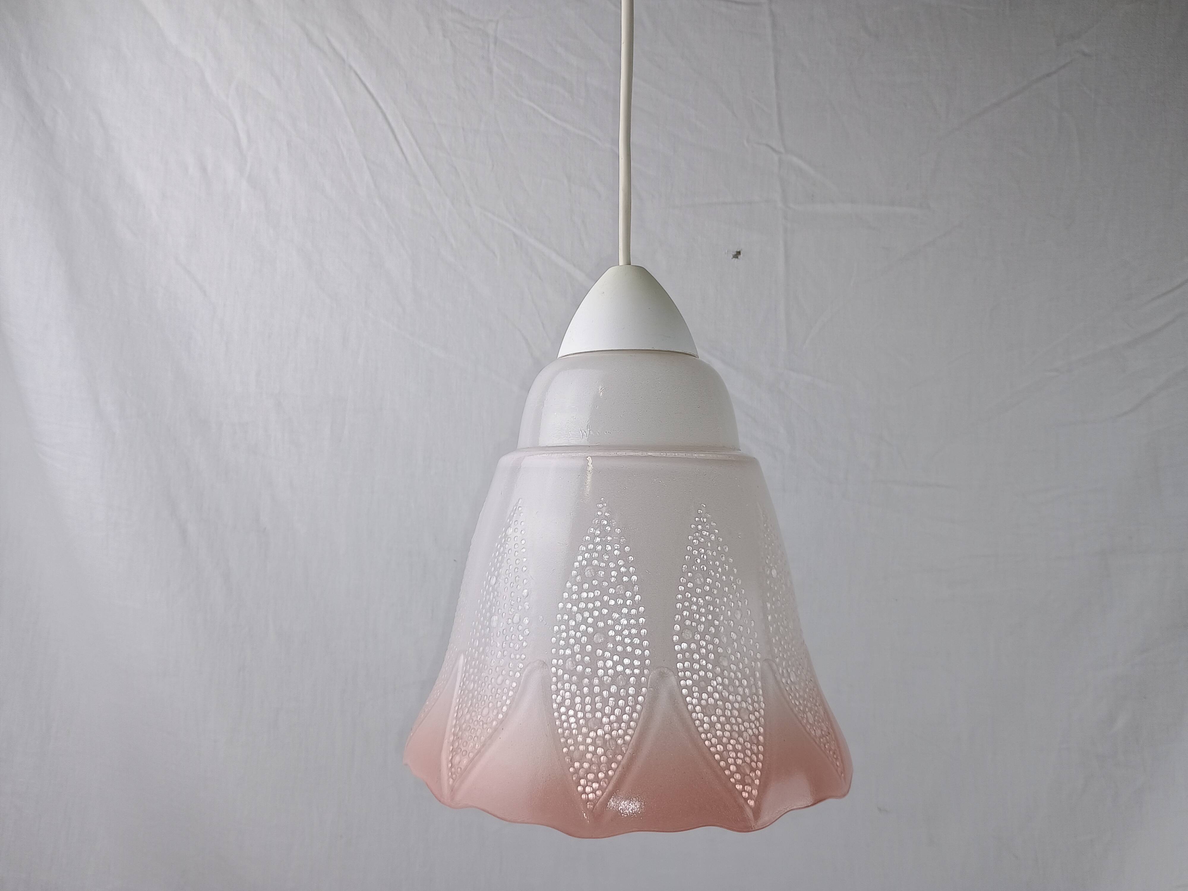 Mid-century white and pink glass suspension French vintage 1950