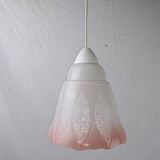 Mid-century white and pink glass suspension French vintage 1950