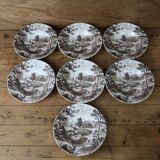 Set of 7 vintage English Staffordshire 'HAYRIDE' soup plates