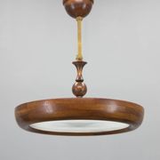 Large wooden art deco ufo chandelier, 1930s