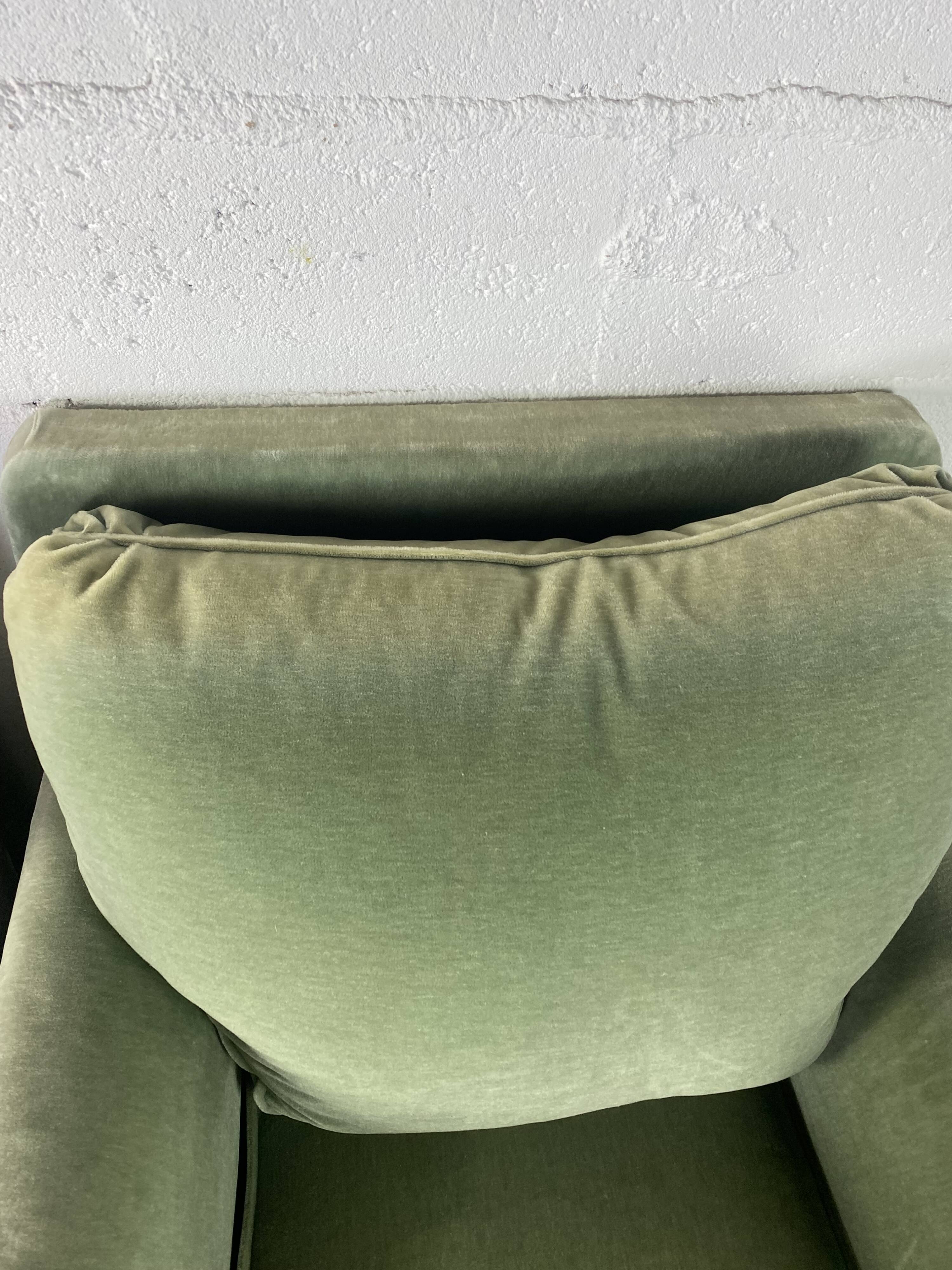 Pair of green velvet club armchairs
