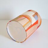 Wooden floor lamp with low printed shade