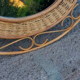70s oval rattan mirror