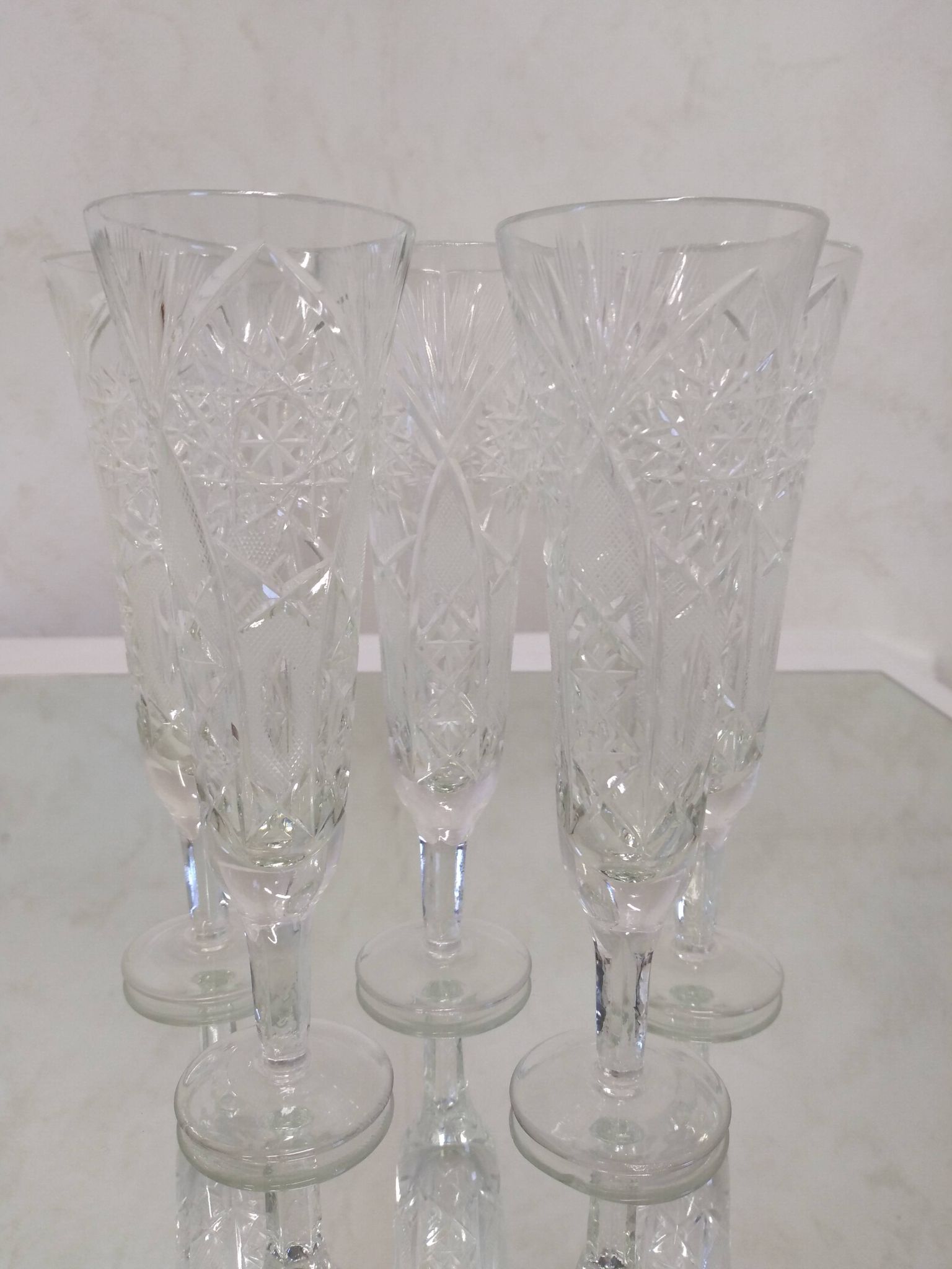 Cut crystal champagne flutes