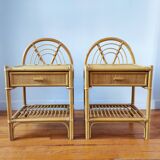 Paire de tables de chevets vintage en rotin clair