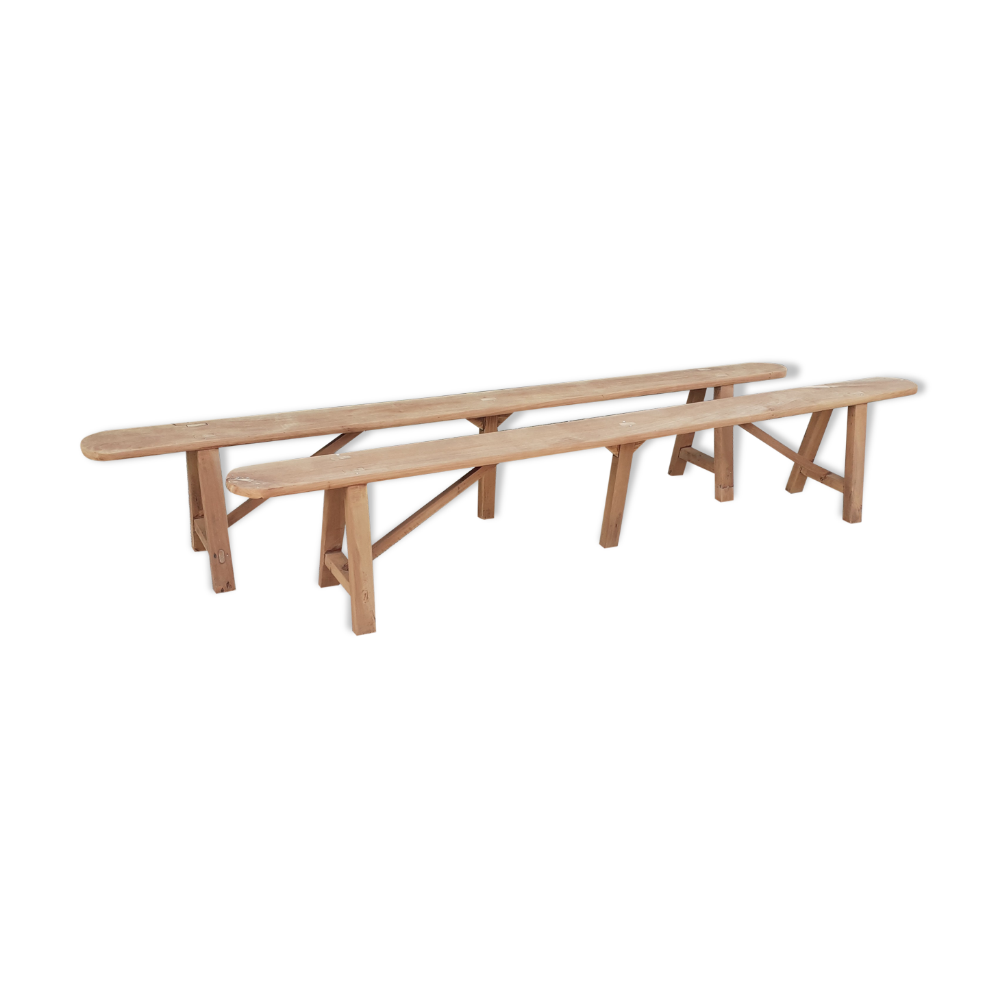 Pair of benches in raw wood cherry