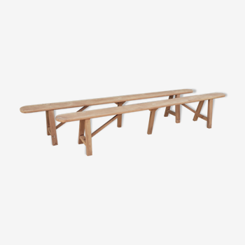 Pair of benches in raw wood cherry