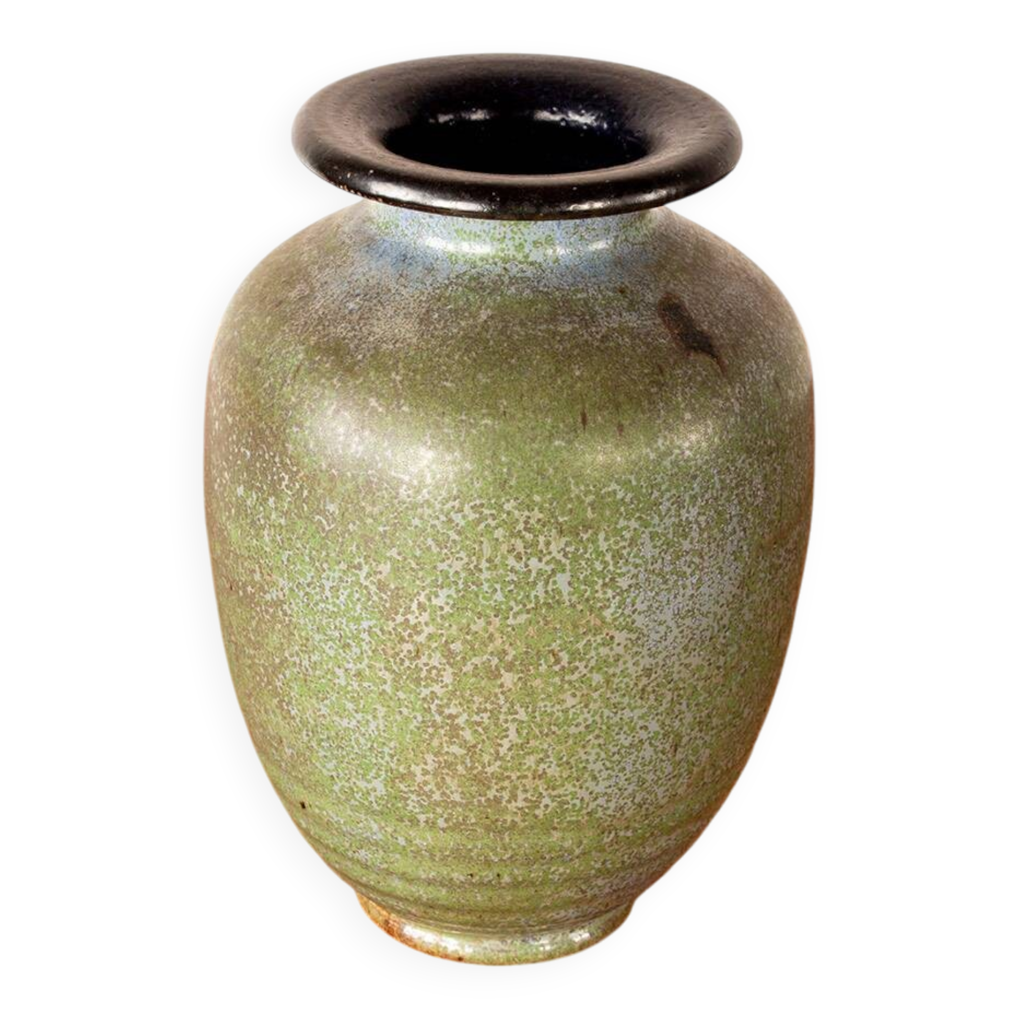 Art Deco vase, in green glazed stoneware, Roger Guérin 1930.