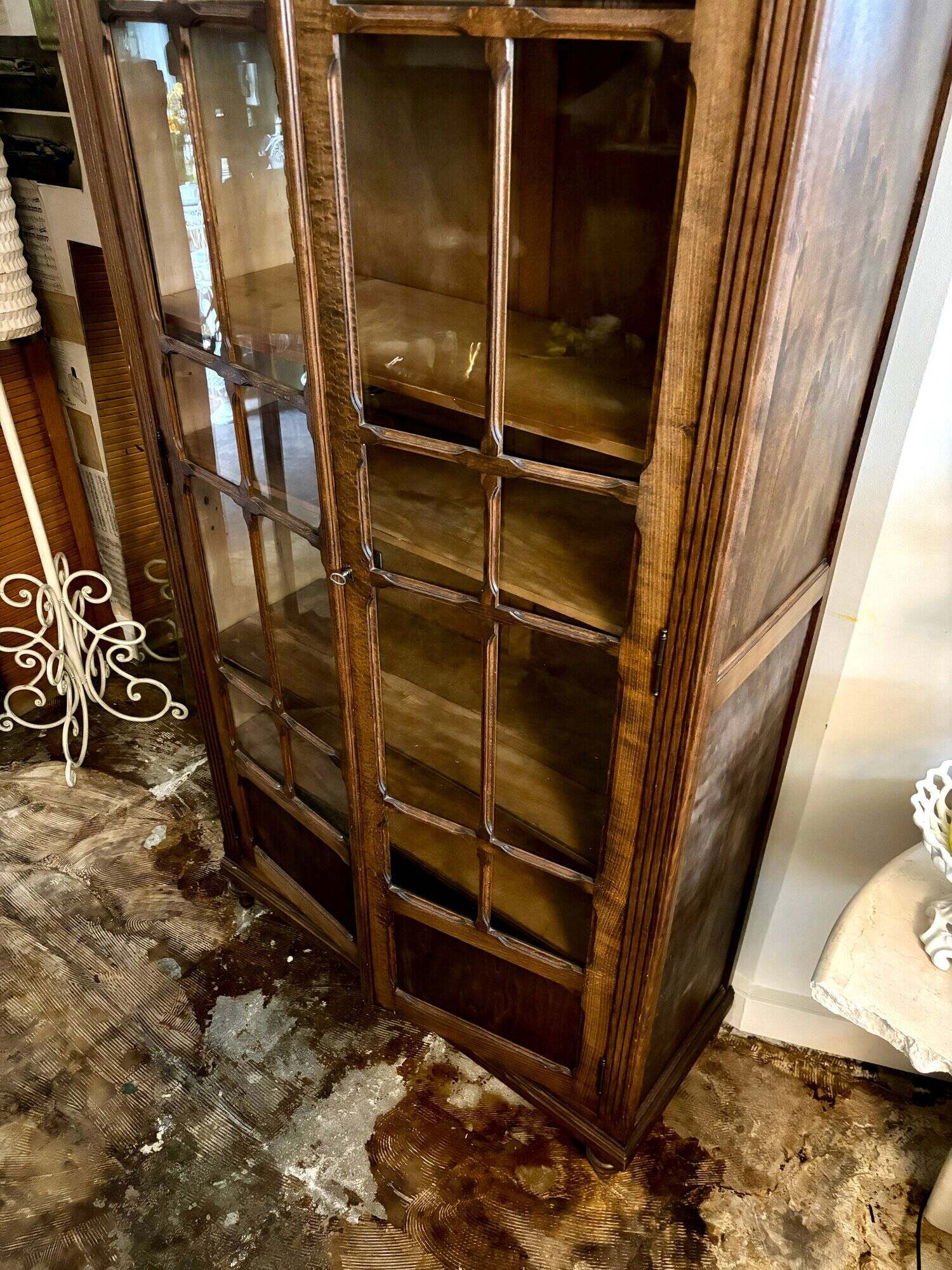 Dark wood dresser with 2 doors and 6 shelves
