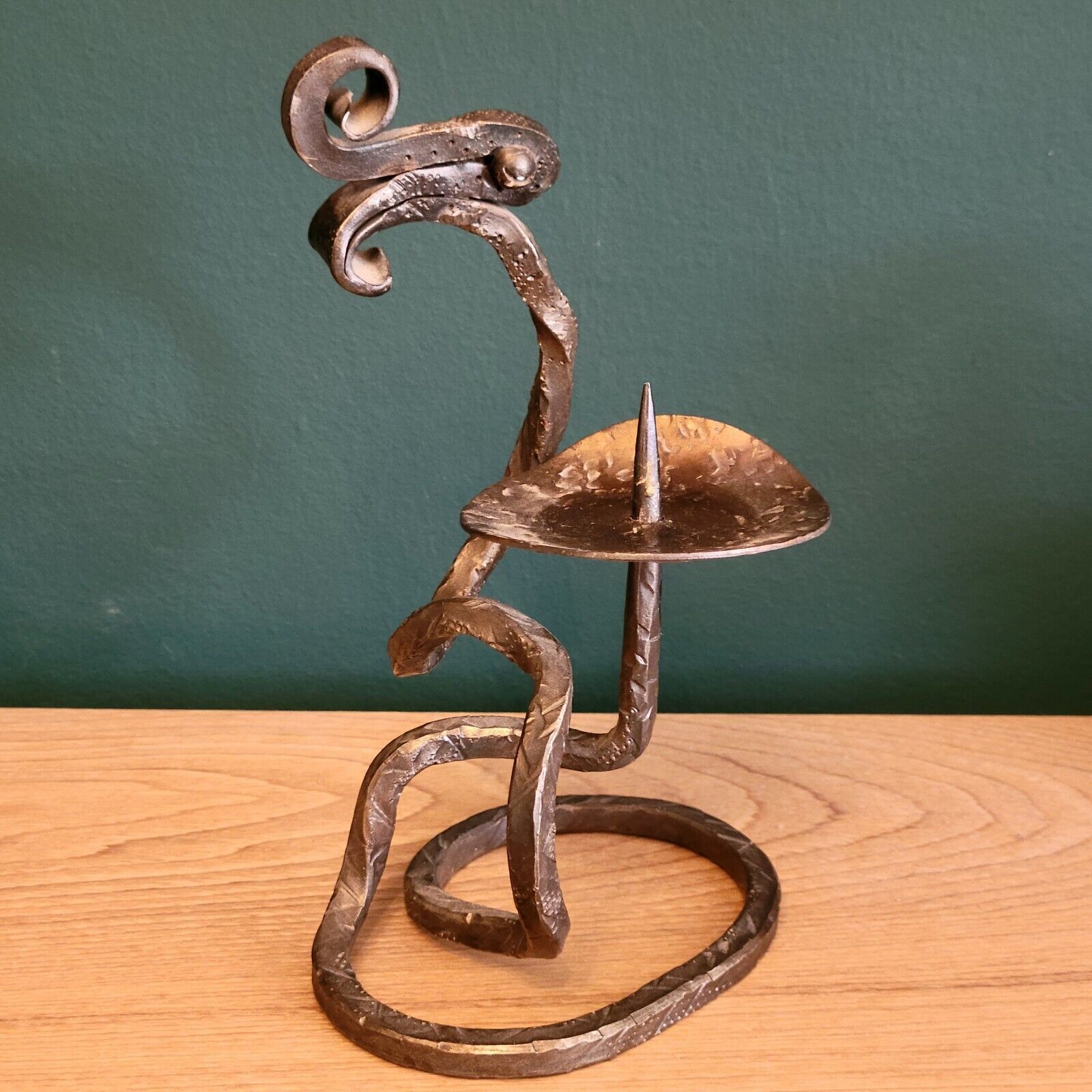 Brutalist wrought iron candle holder brutal art