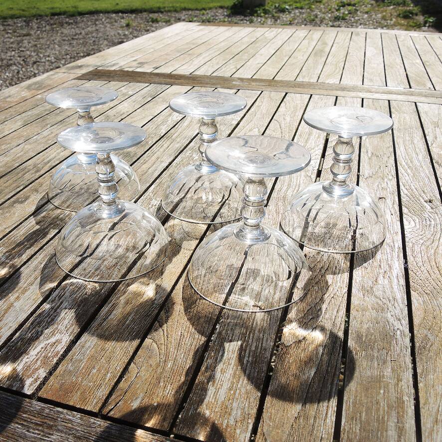 5 Antique Champagne Glasses in Gadrooned Glass