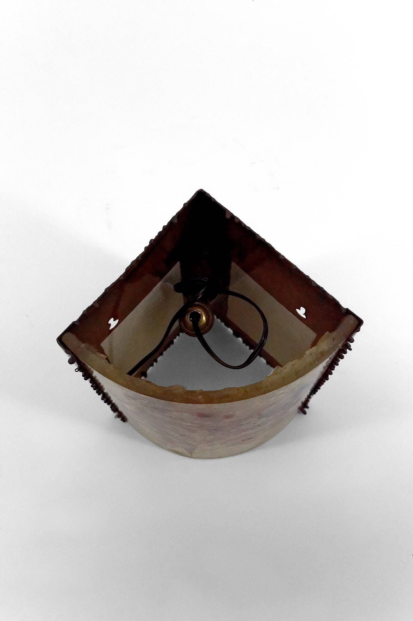 Corner wall light from the potters of Accolay in patinated copper and fractal resin,