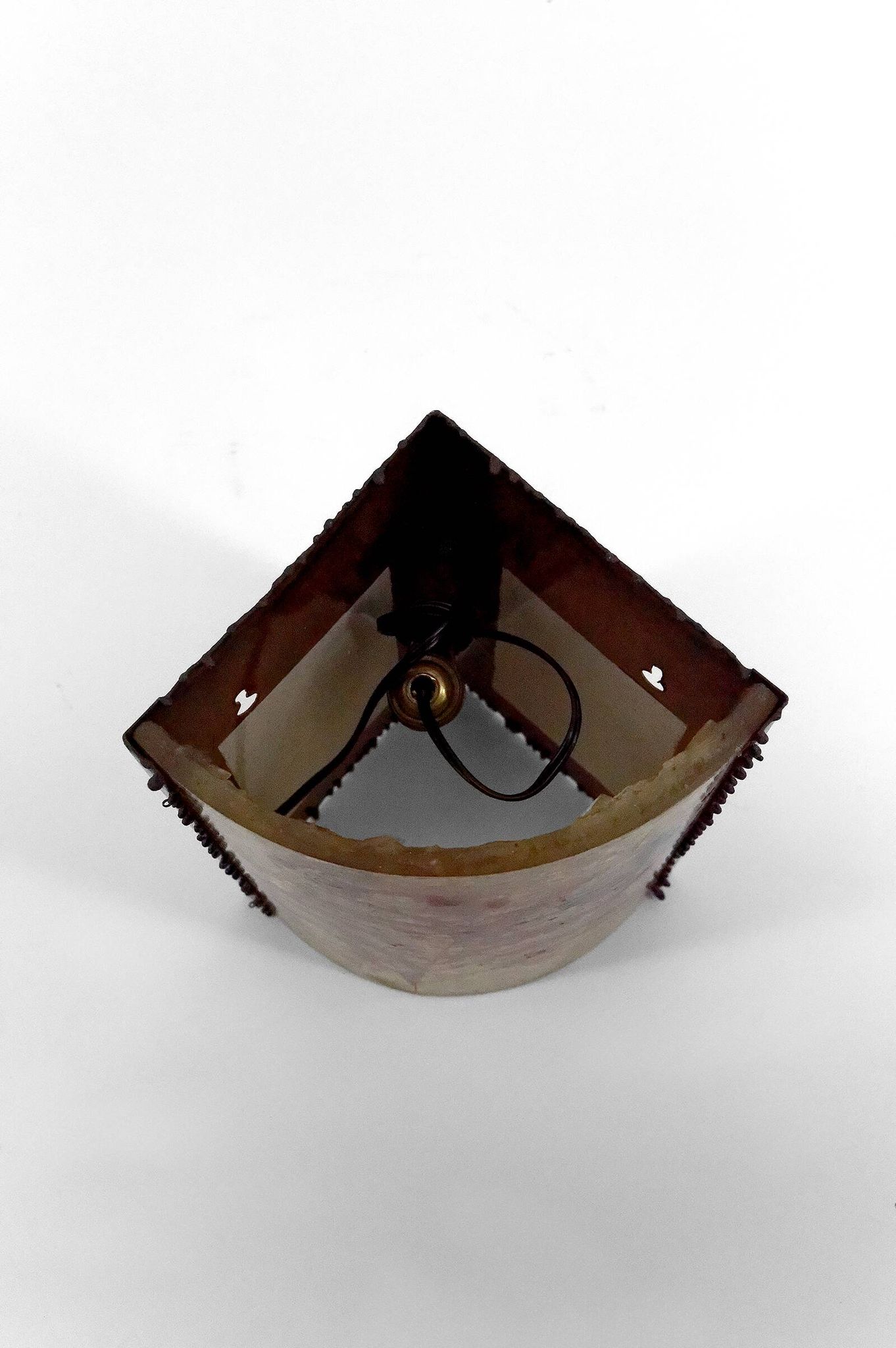 Corner wall light from the potters of Accolay in patinated copper and fractal resin,