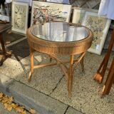 Rattan and glass coffee table