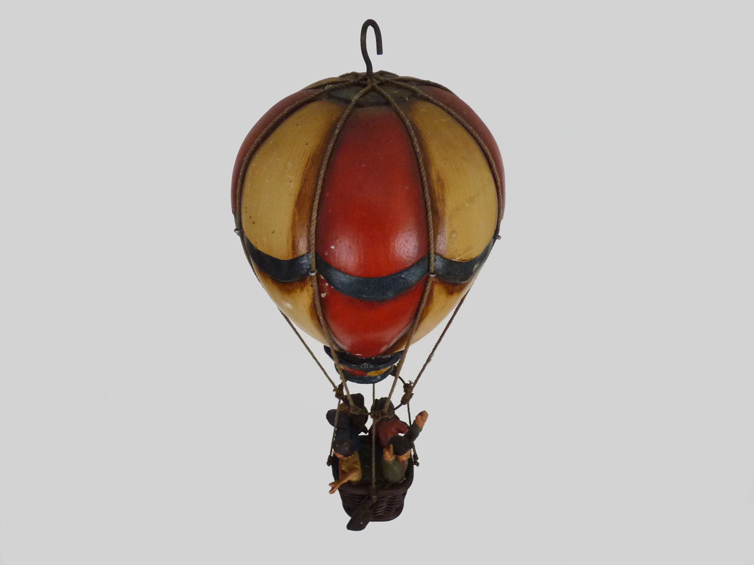 Voluptuous wooden hot air balloon, interior design, eighties