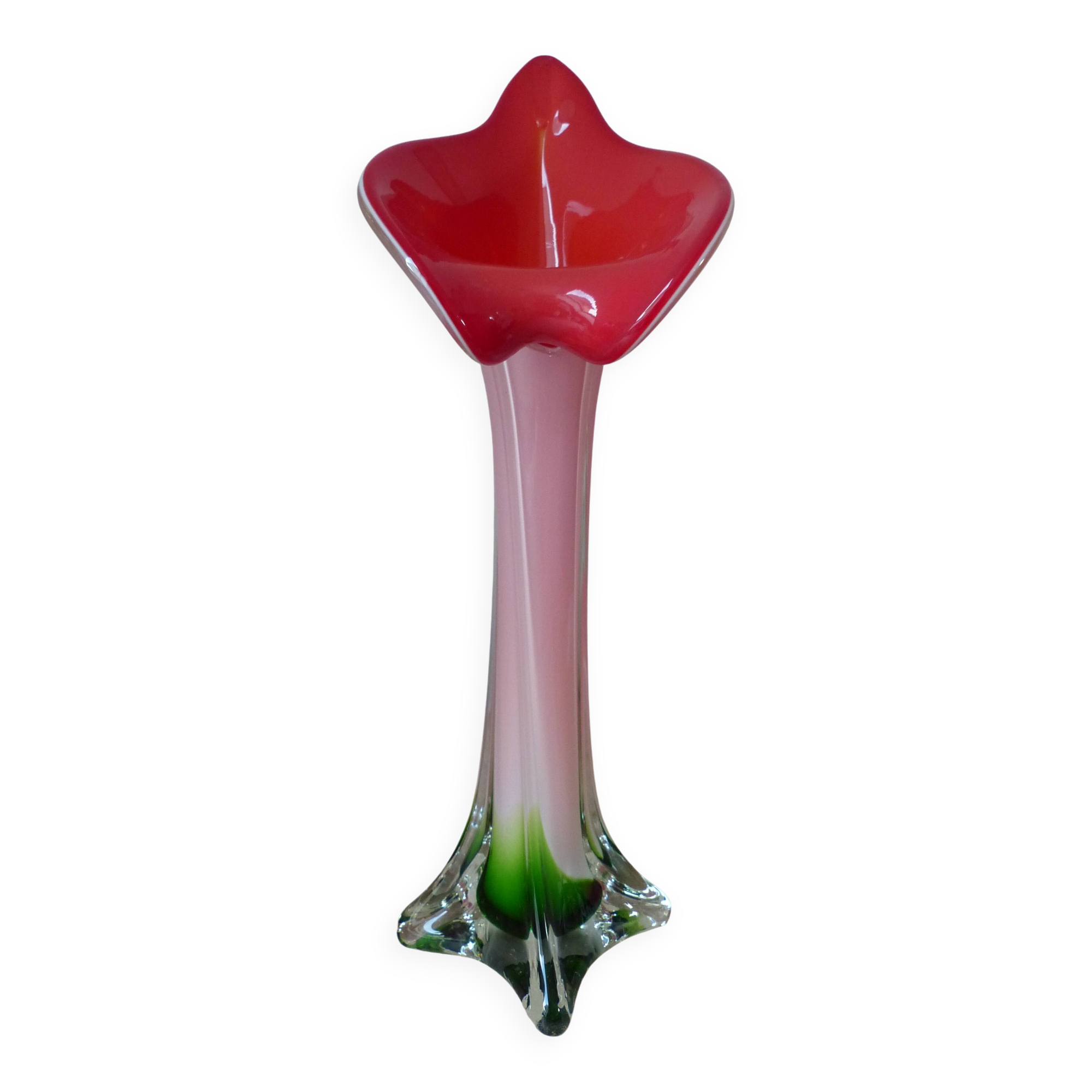 Vintage coloured blown glass vase in the shape of a calla lily.