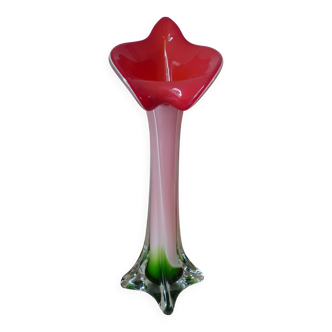 Vintage coloured blown glass vase in the shape of a calla lily.