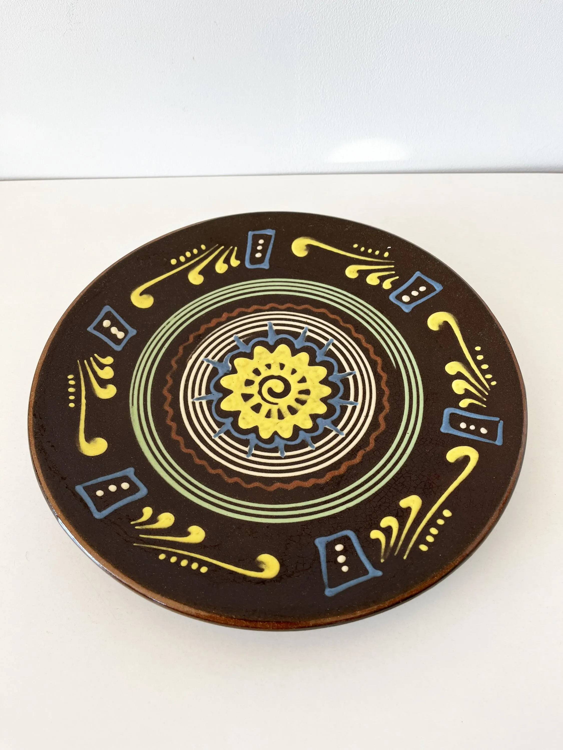 Large brown ceramic platter, 1960