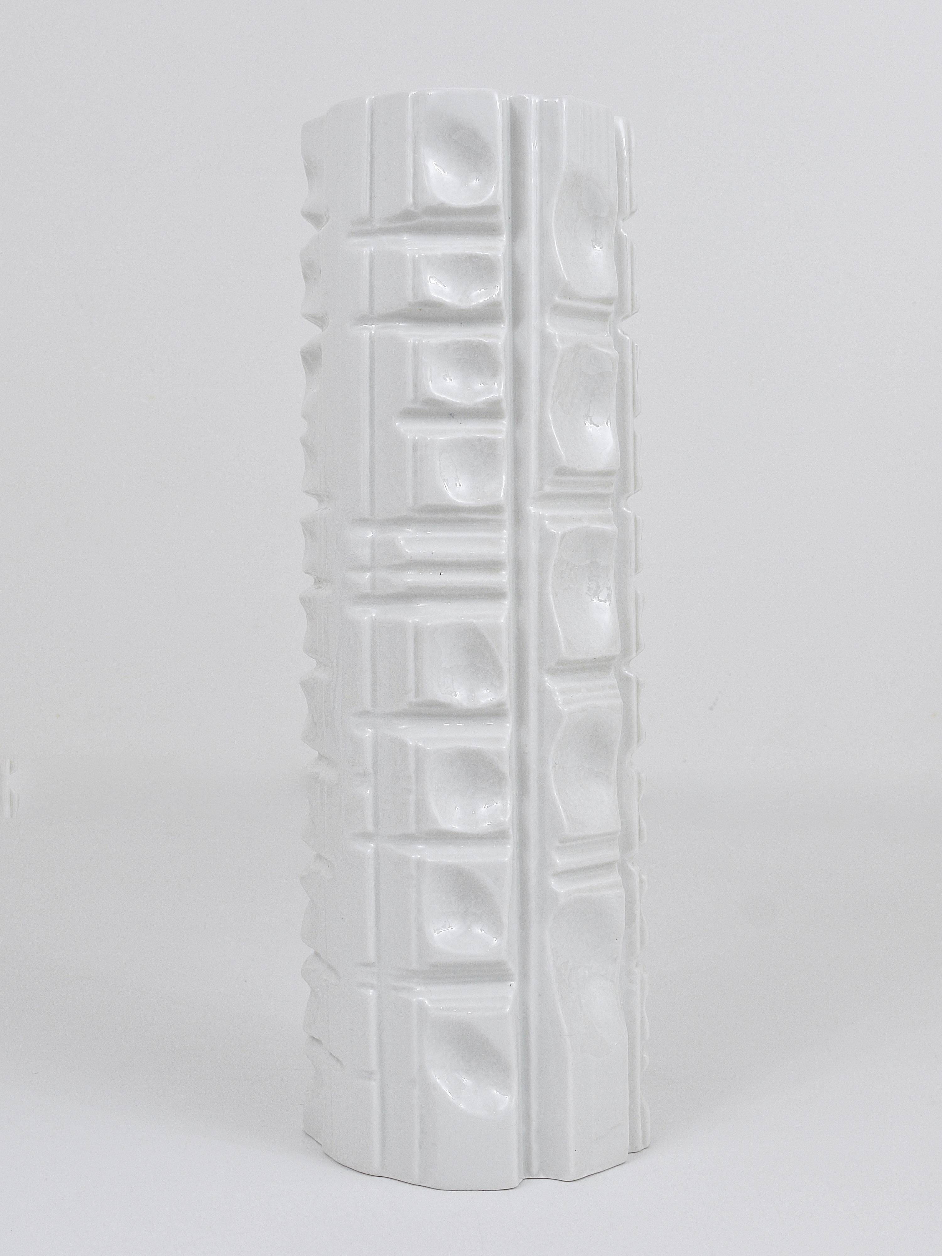 Large White Relief Op Art Porcelain Vase Rosenthal Germany, 1960s