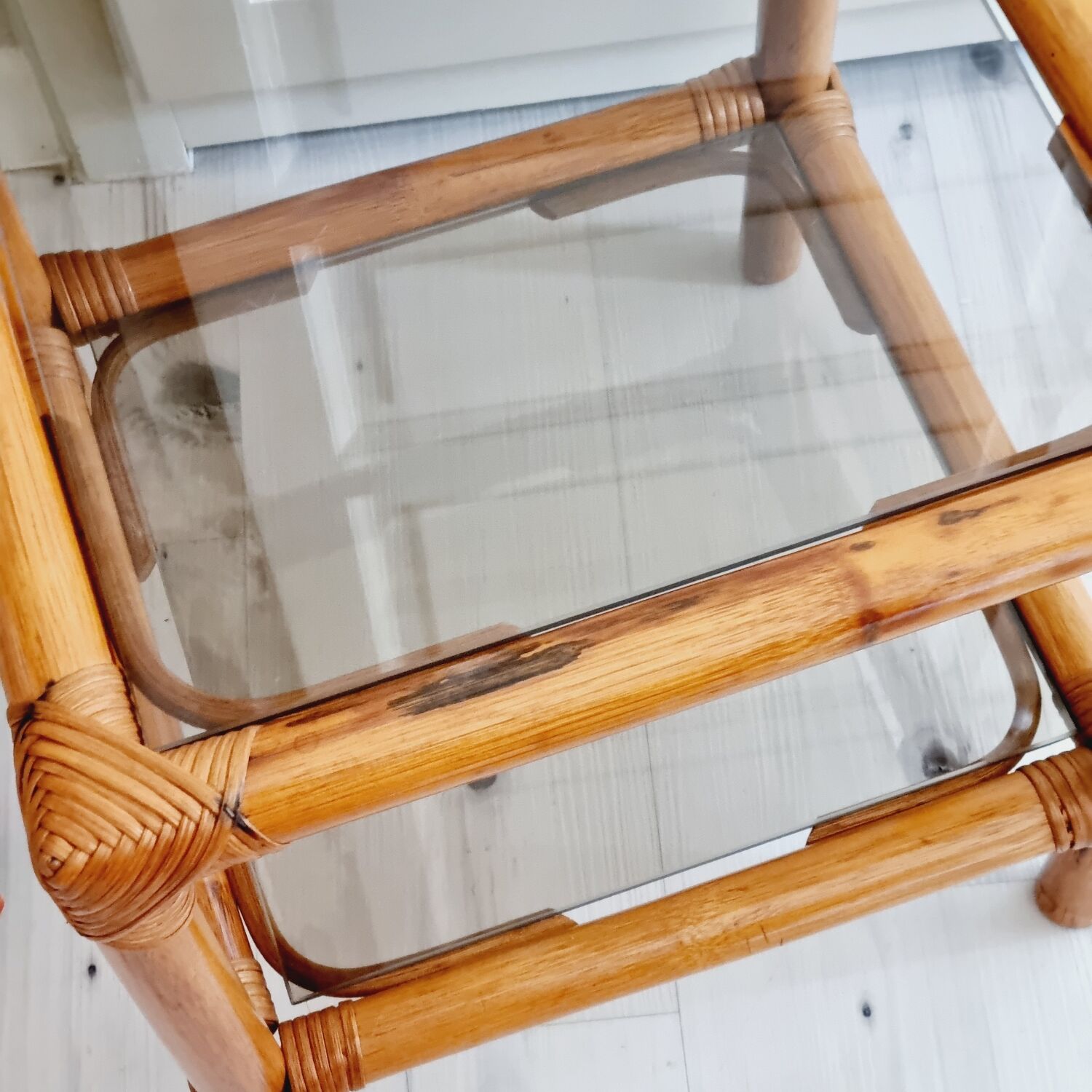 Rattan and smoked glass table