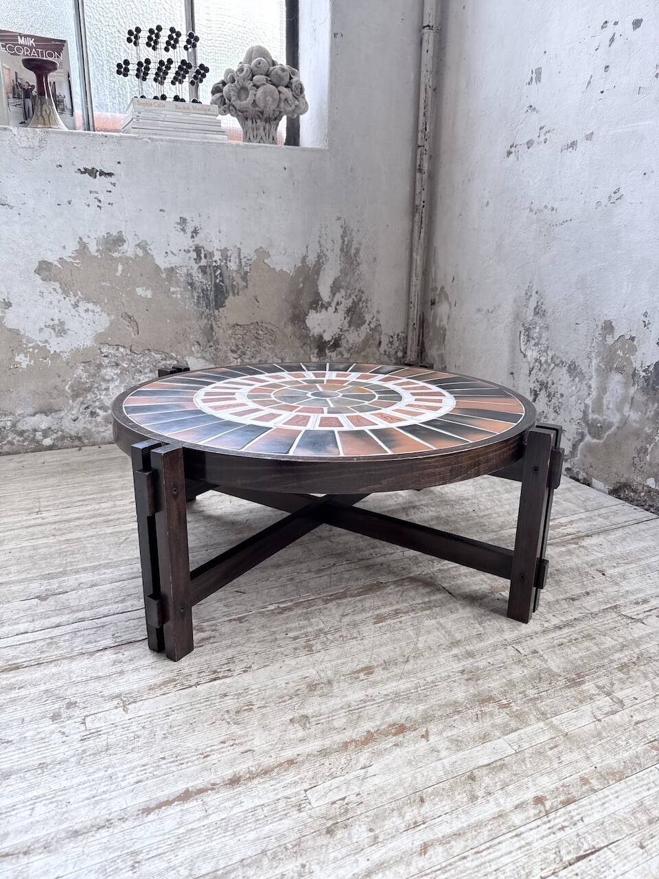Round coffee table Roger Capron herbarium terracotta