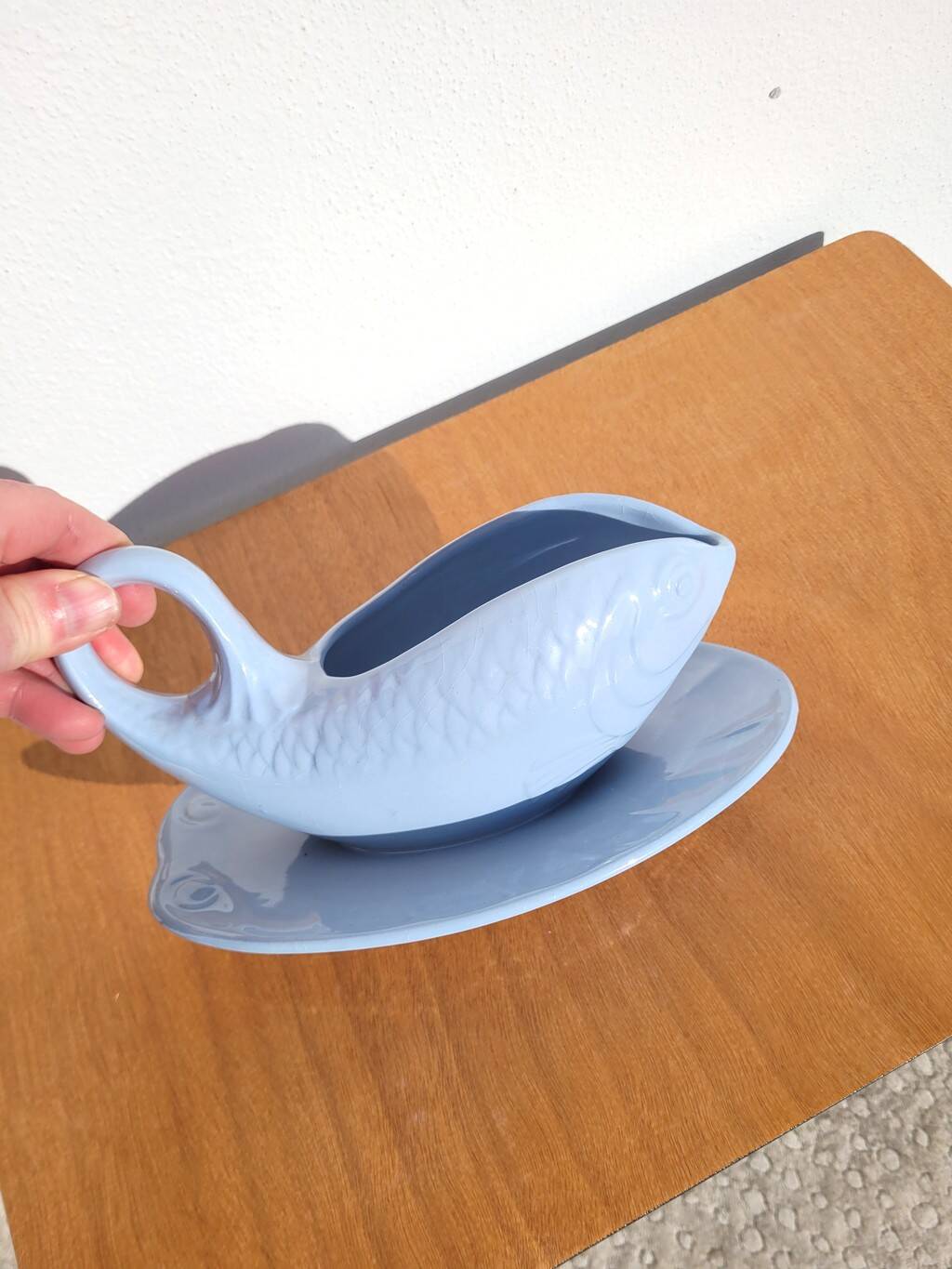 Vintage fish-shaped ceramic sauce boat