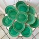 dessert service 12 dessert plates and a green and golden Art Deco cake dish 40s