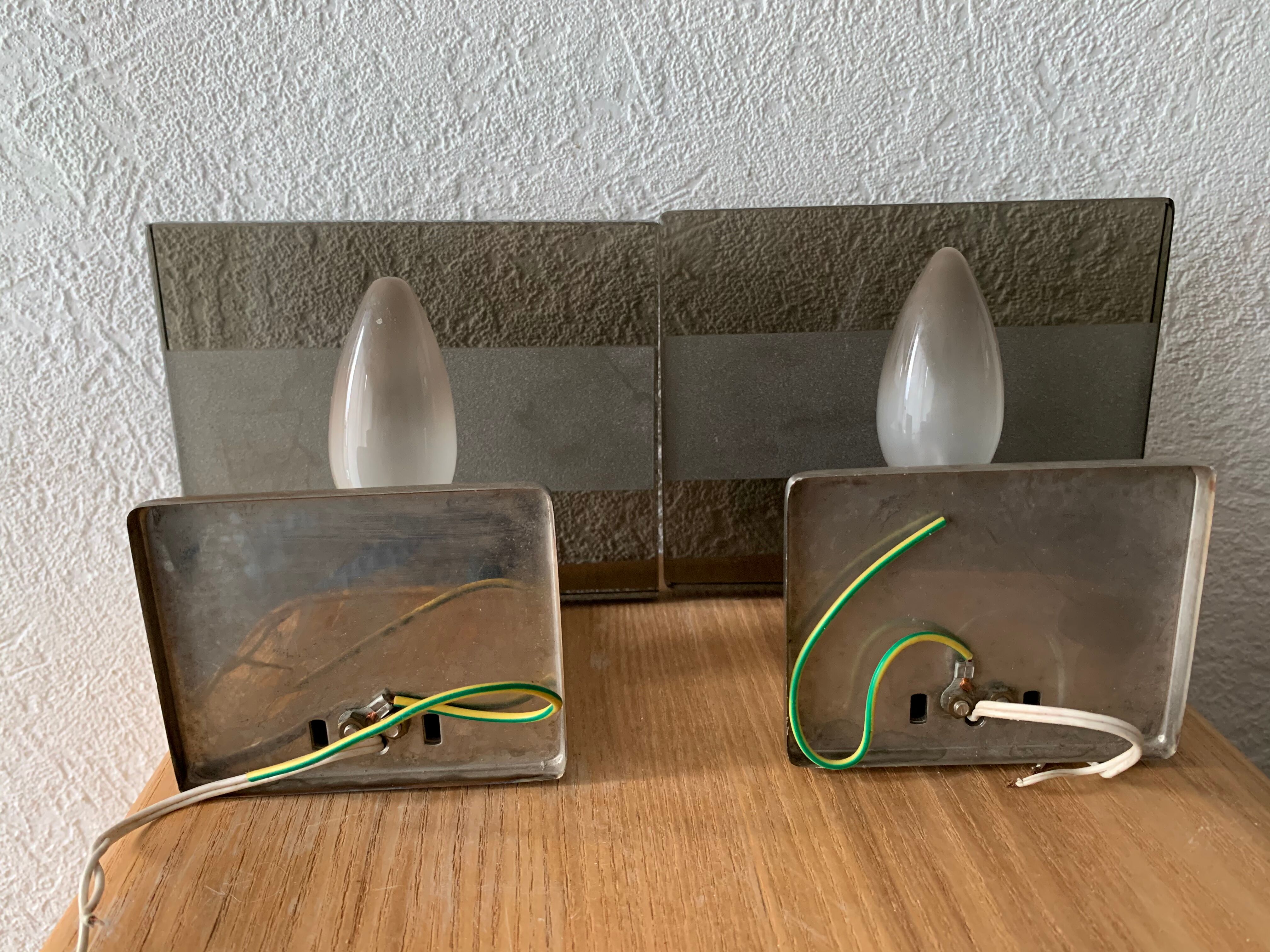 Pair wall light vintage smoke glass