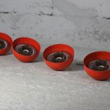 Set of 4 "spring" hanging lamps, orange steel, France, circa 1970