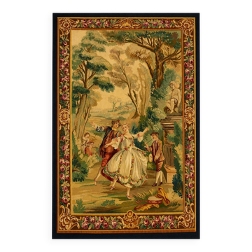 Tapisserie murale en laine de style français élégant avec verdure et scène de cour romantique