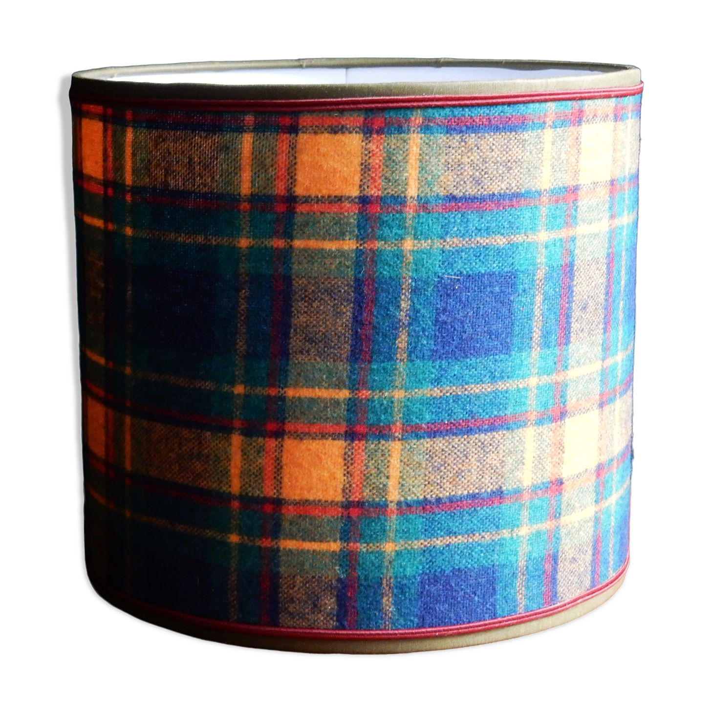 Yellow and green Scottish wool tartan lampshade