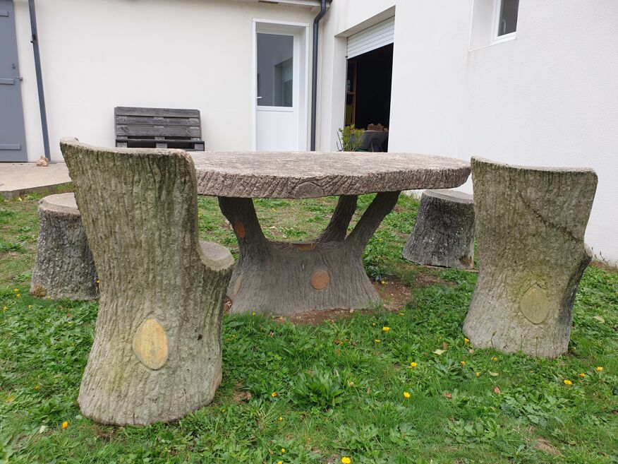 Salon de jardin en ciment, façon arbre, bois | Selency