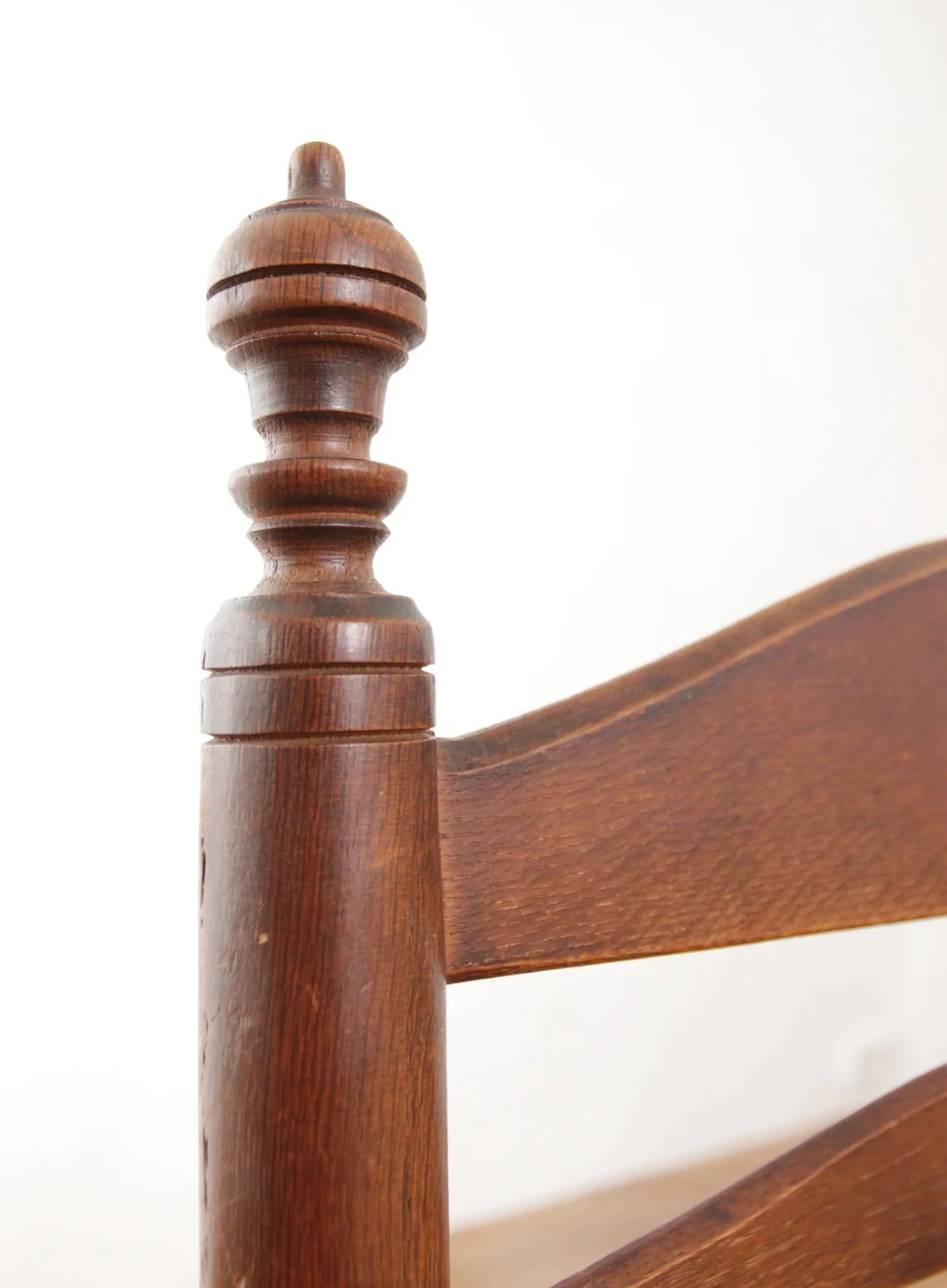 Dutch oak ladderback armchair with rush seat – 1950s