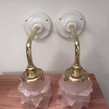 Pair of pink flower tulip wall lights