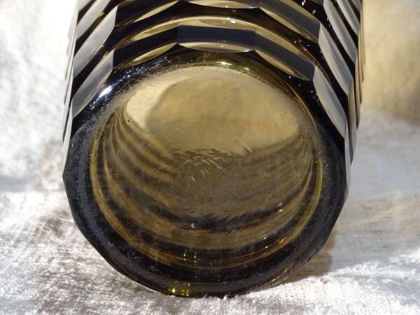 Vase signé Daum Nancy Art Déco Verre Fumé Décor Géométrique