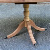 Extendable round dining table with central leg, renovated in raw wood, 20th century