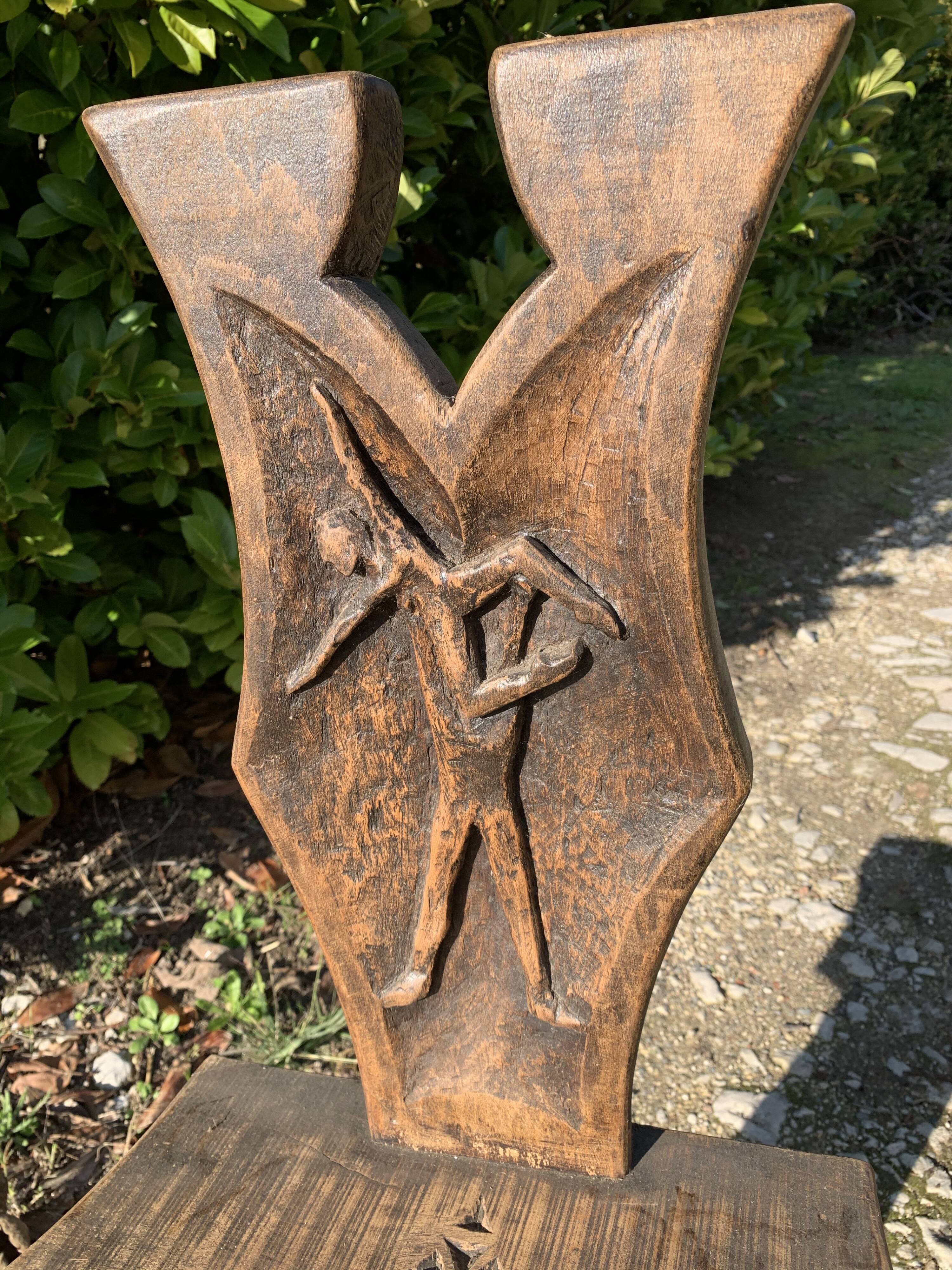 2 solid wood Johnny Ludecher folk art chairs