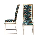 Mid-Century Michel Mangematin Brass and Steel French 1970s Eight Dining Chairs