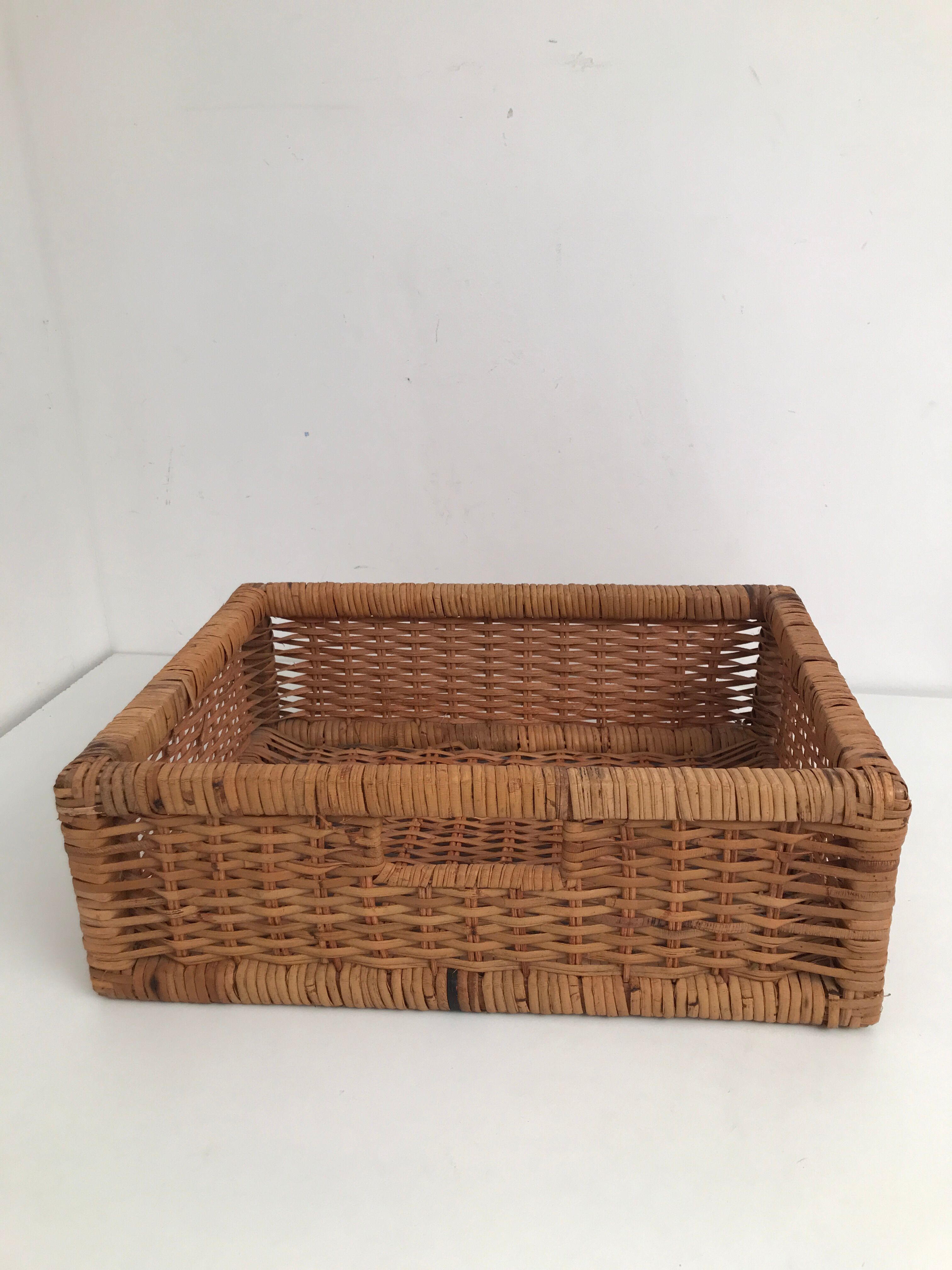 Rattan wicker storage cabinet with 3 vintage drawers