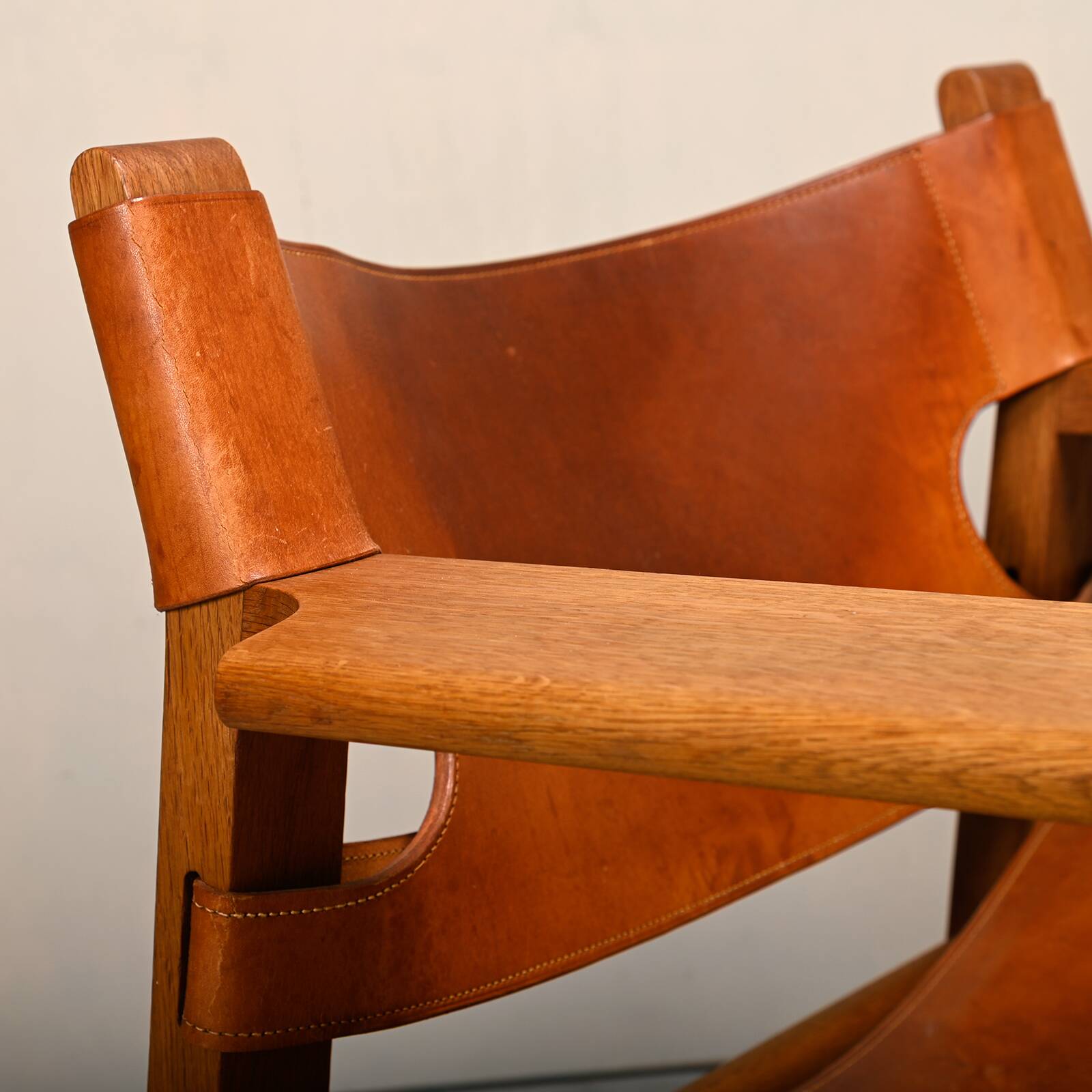 Børge Mogensen Spanish Chair in Cognac Leather and Oak for Fredericia, 1967