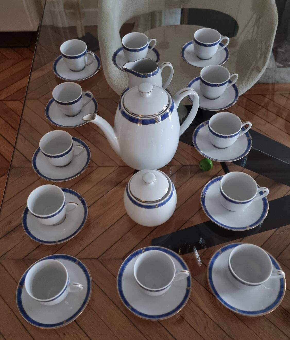 Service à café/thé Christofle Océana Bleu, porcelaine de Limoges