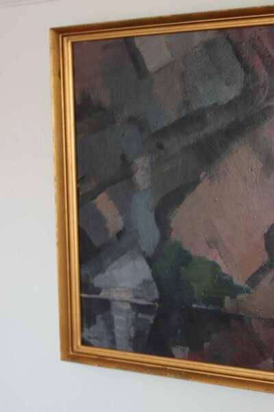 Original large mid-century Swedish oil on canvas – “Composition” by Sixten Lundbohm – vintage & framed – 77 × 70 cm (30.3" × 27.6")