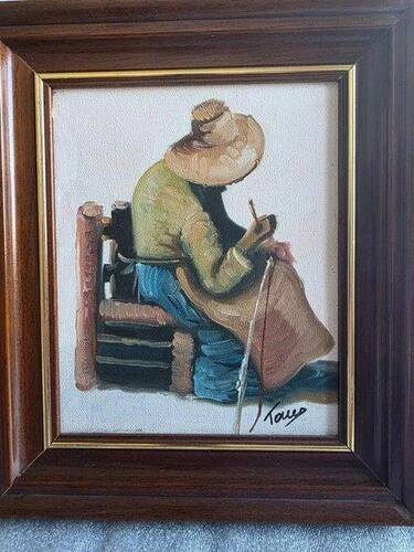 Original Swedish Oil on canvas “Basket-Making Woman” Signed & Framed 27×33cm