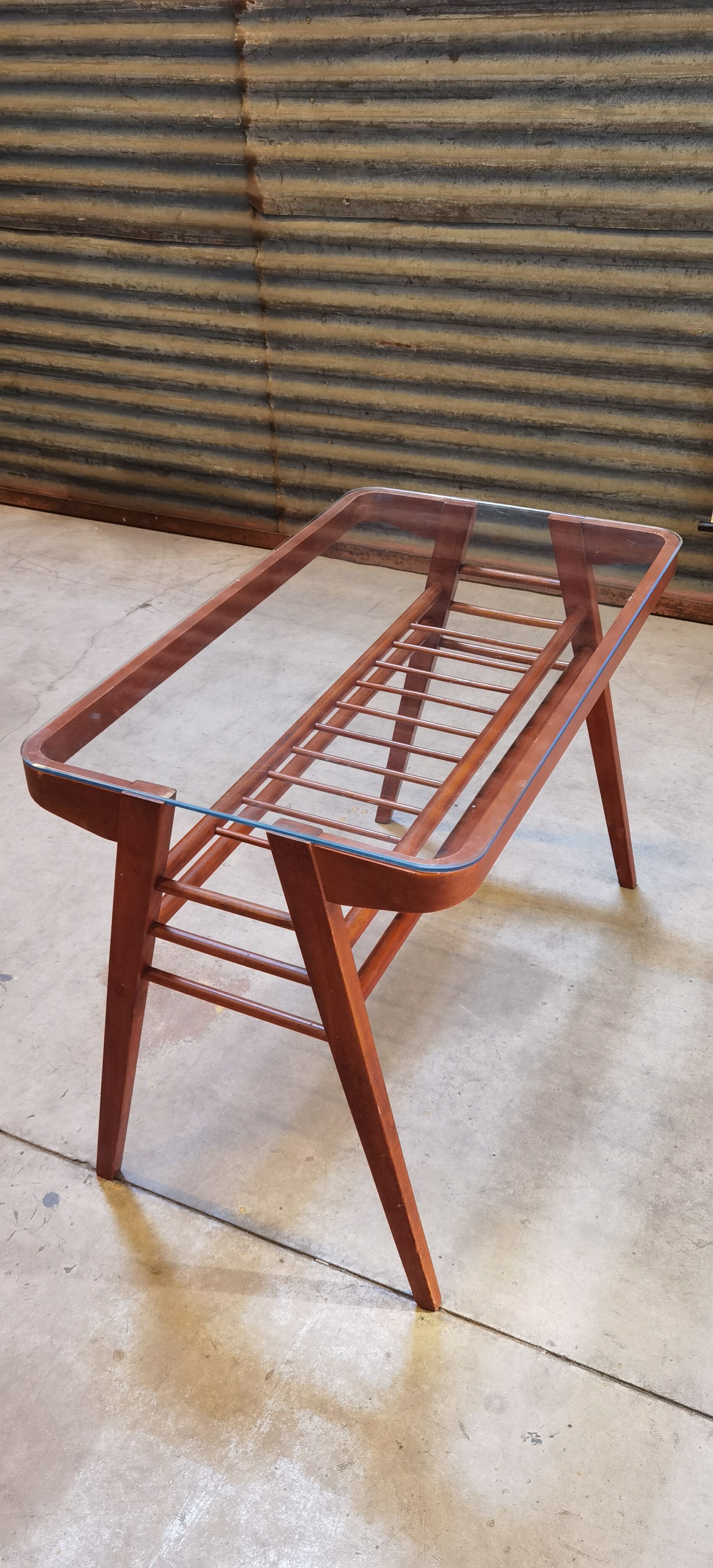 Side table or wood and glass console by Frantisek Jirak 1960