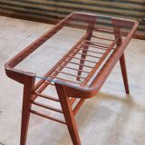 Side table or wood and glass console by Frantisek Jirak 1960