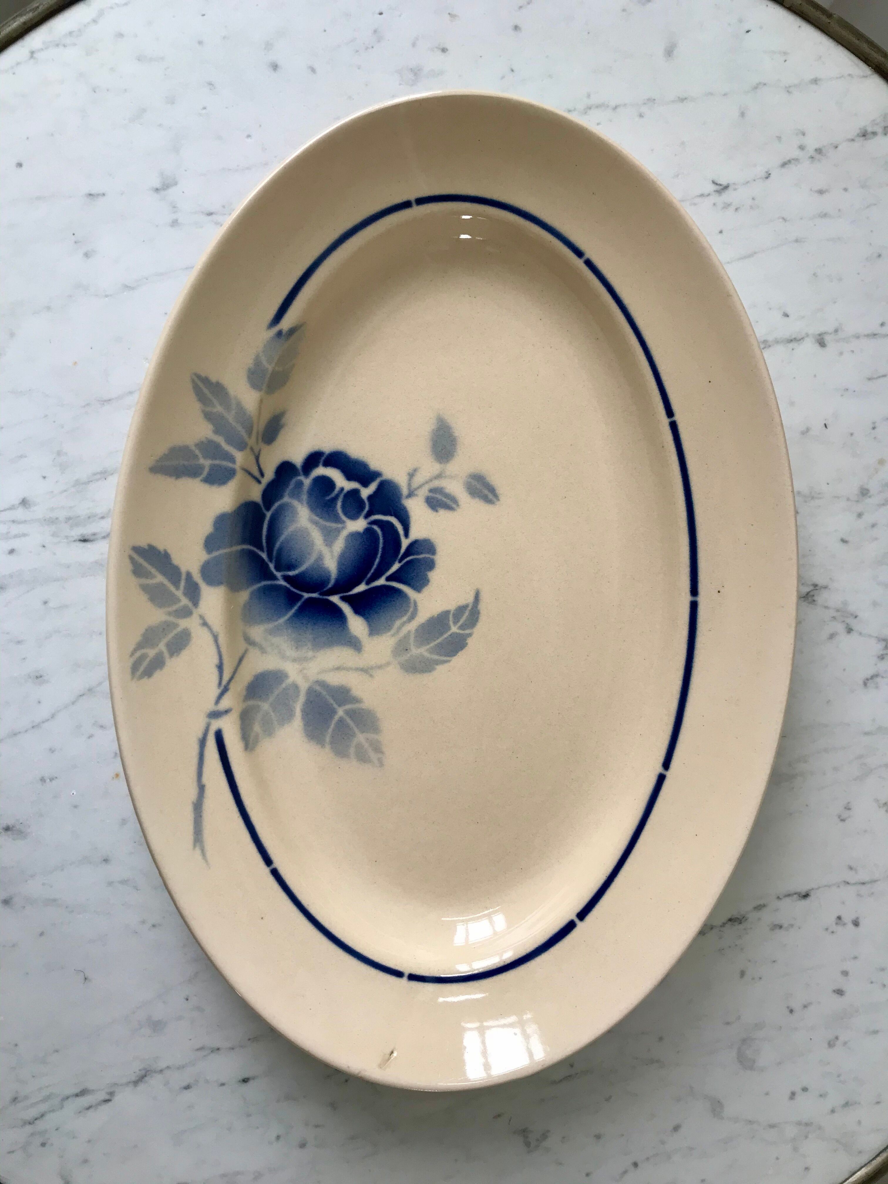 oval dish blue flowers Saint-Amand 30s-40s