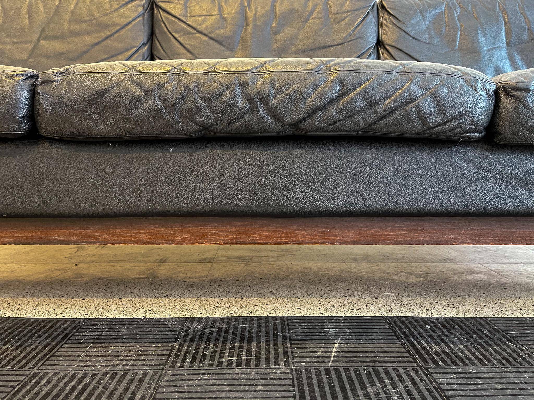 Midcentury leather and teak "Gotland" sofa, Ikea, Sweden, 1967